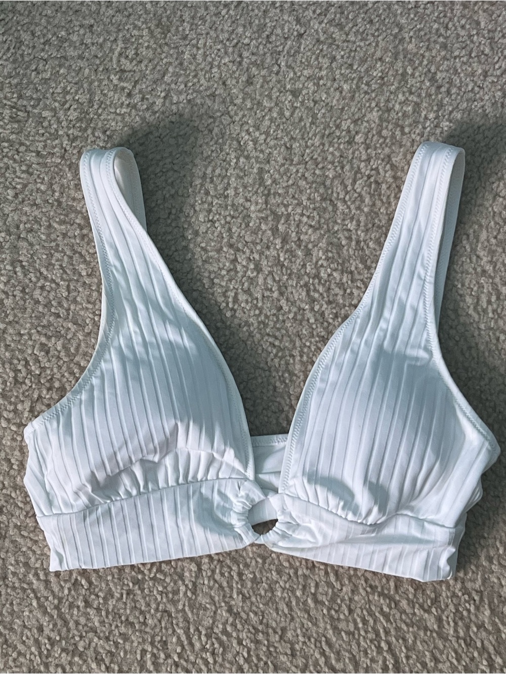 aerie White Ribbed Ring-Front Bikini Top